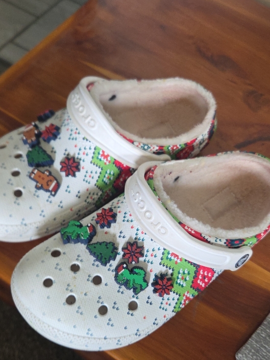 Shoes - Women's White Holiday Print Clog with Fleece Lining